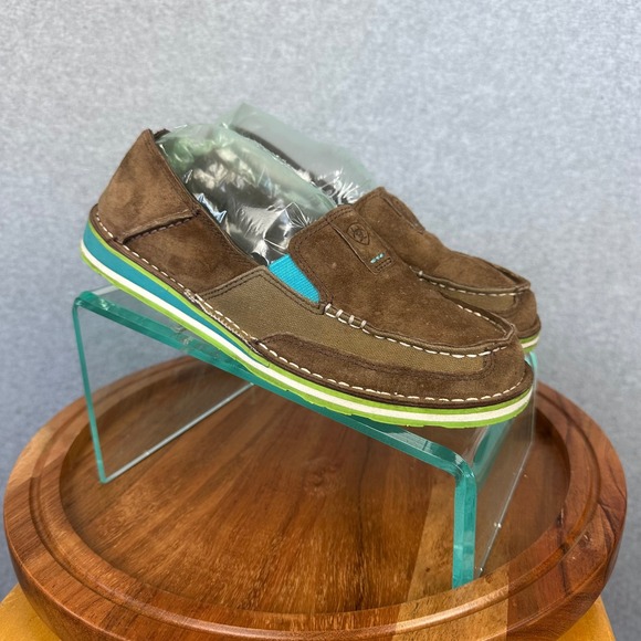 Ariat Shoes - Ariat Cruiser Brown Suede Canvas Slip On Loafers Teal Lime Green Womens 7.5